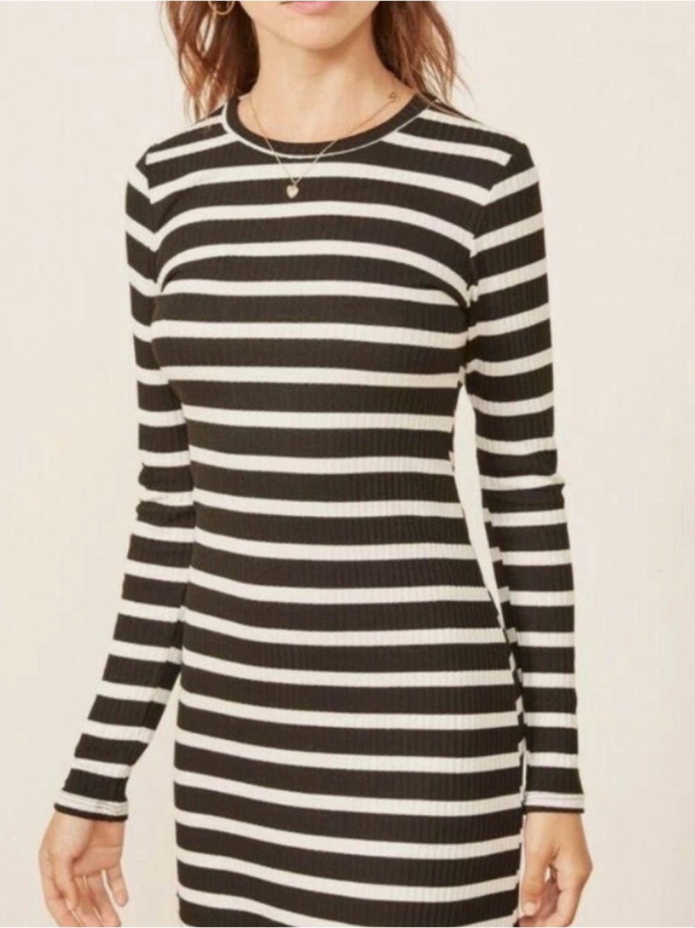 Reformation Striped Black & White Long-Sleeve Rib Knit Dress